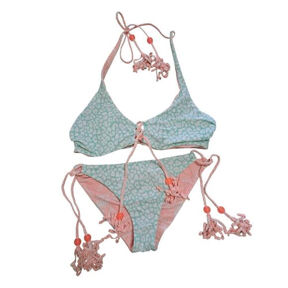 Victoria Secret The Cheeky Reversible Braided Beaded Halter Bikini Swim Suit-M - Picture 2 of 8